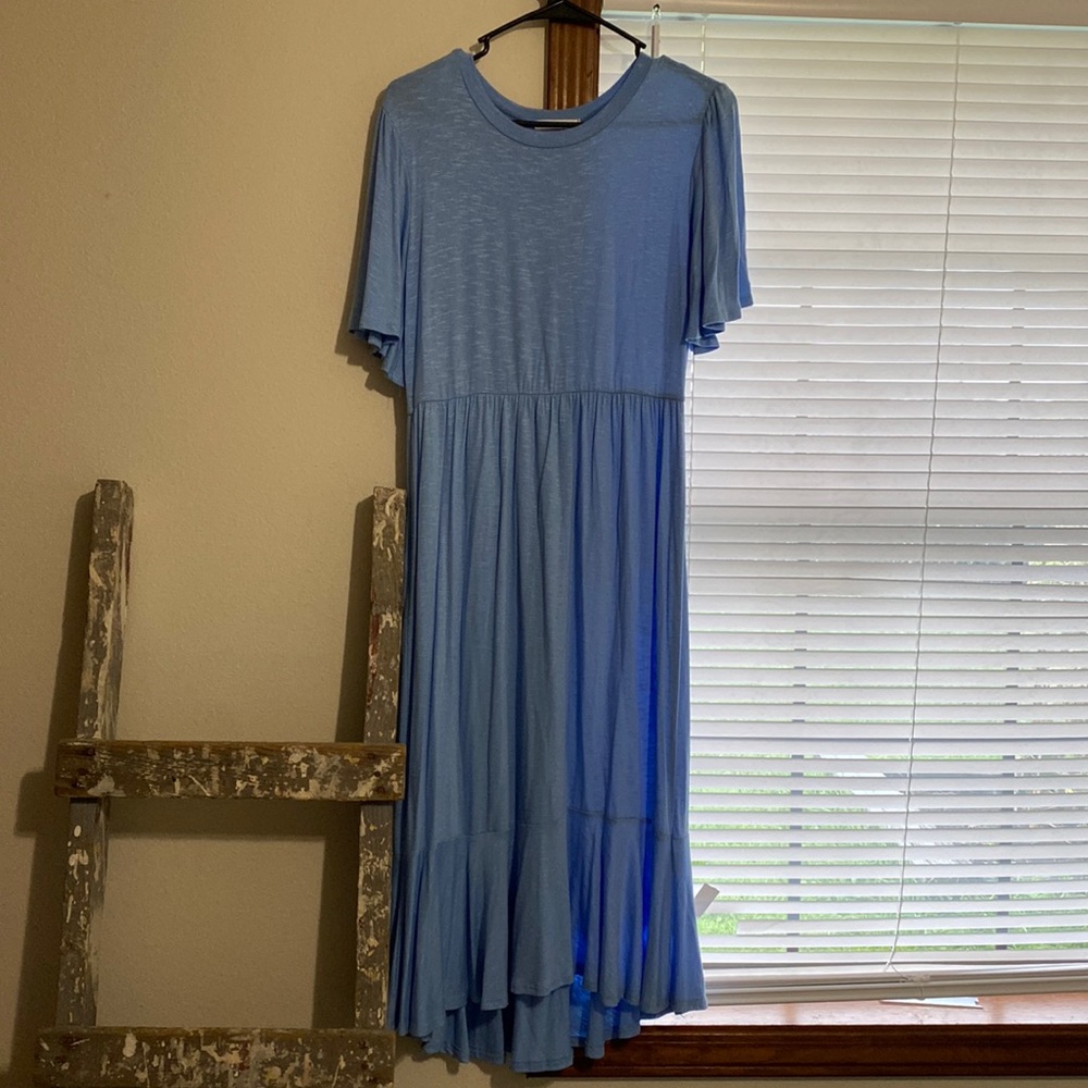Midi Blue Dress w/ Flutter Sleeves